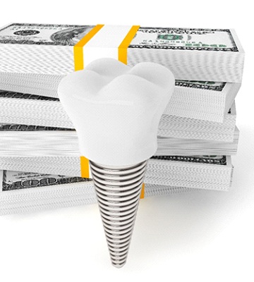 Dental implant standing in front of stack of money
